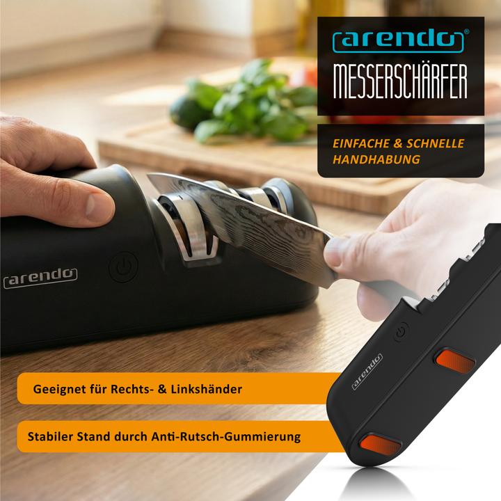 Produktbild Arendo Messerschärfer elektrisch, Messerschleifer, 2-Stufen Grob- & Feinschliff, 1200 Ah Akku, USB-C laden