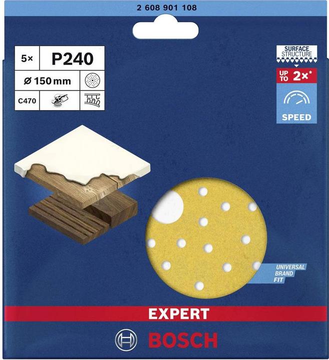 Actual product image Bosch Professional Zubehör EXPERT C470 Sandpaper multi-hole for random orbital sander, 150 mm, G 240, 5-pcs. (240)