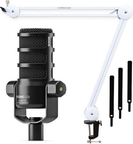 Podmic USB USB-C zu USB-C Kabel 3m Schaumstoff-Popschutz keepdrum Gelenkarm-Stativ Weiss