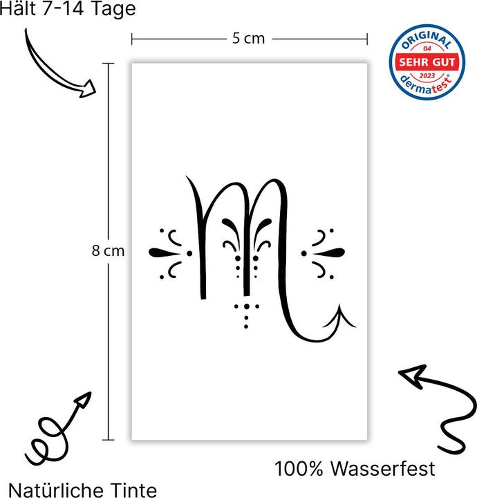 Actual product image minink Temporäres Tattoo: Sternzeichen Skorpion in kalligrafischer Schrift