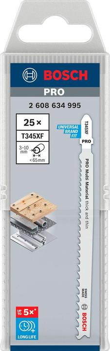 Produktbild Bosch Professional Zubehör PRO Multi Material thick and thin T345XF Stichsägeblatt, 132 mm, 25-tlg.