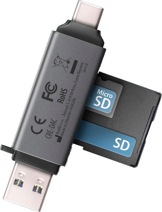 Actual product image Axagon CRE-DAC External USB 3.2 Gen1 Type-C+Type-A 2-slot SD/microSD (USB 3.2)