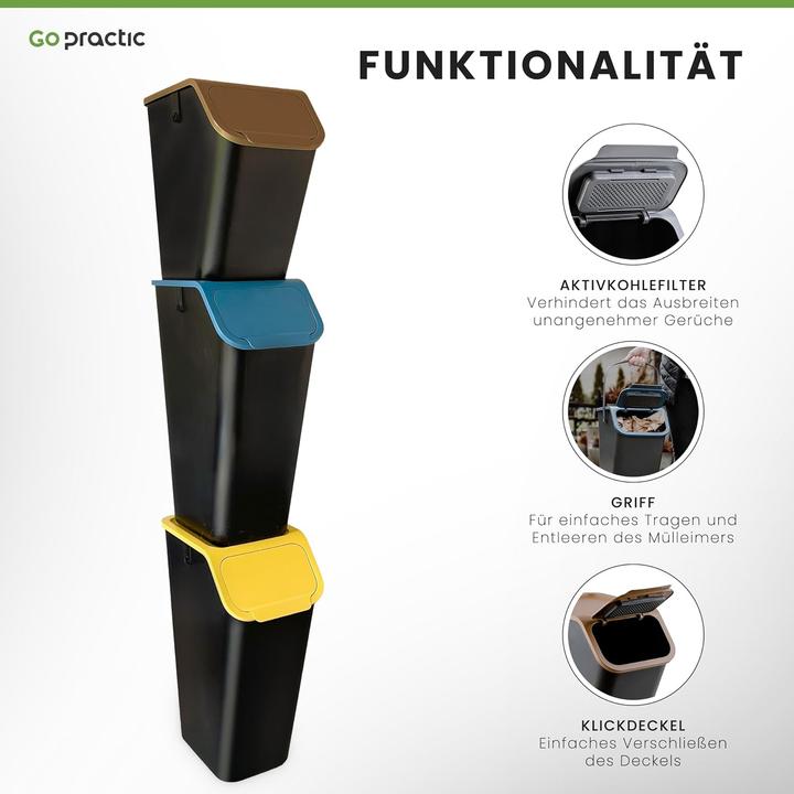Produktbild Go Practic Stapelbares 3er-Set Mülleimer (35 l)