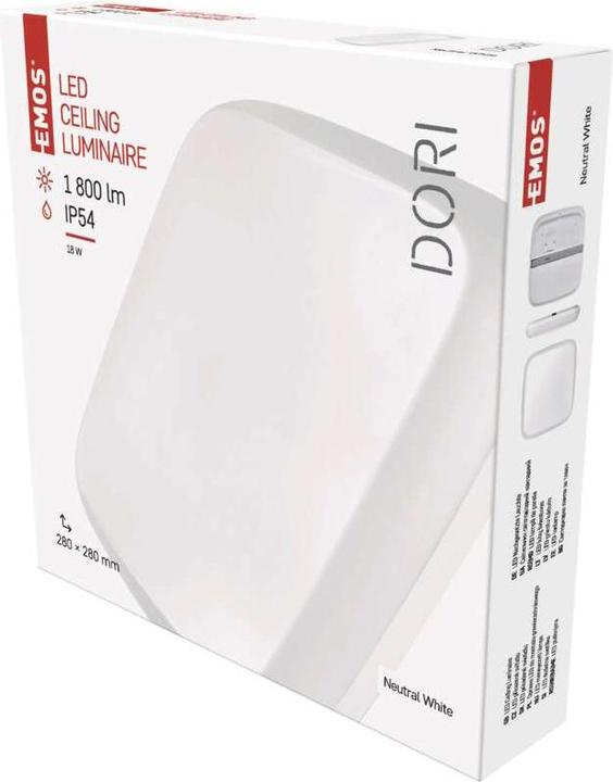 Actual product image Emos LED ceiling light Dori, angular, white 18W neutral white, IP54 (1800 lm)