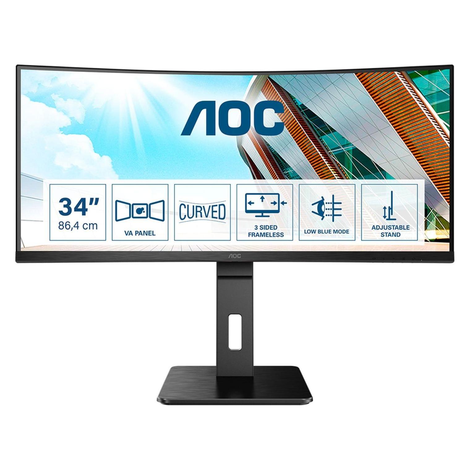 AOC CU34P2A (3440 x 1440 Pixel, 34"), Monitor, Schwarz, Rot