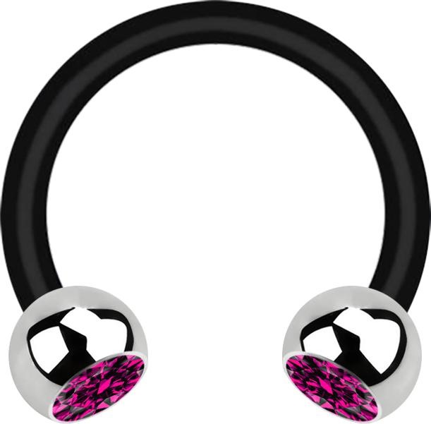Immagine prodotto Star Piercing Micro Circular Barbell nero con due sfere in cristallo argento fucsia (Acciaio chirurgico 316L, Bioflex, senza ottone)