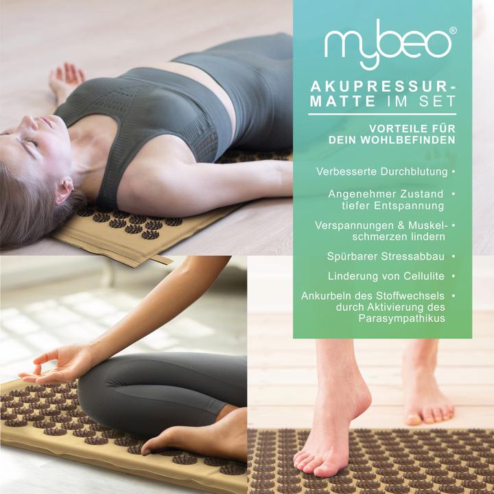 Produktbild Mybeo Akkupressurmatte für Massagen 68x42 cm, inkl. Tragetasche, hilft gegen Kopfschmerzen und Migräne