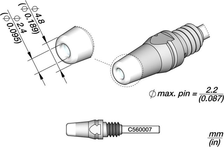 Actual product image JBC Entlötspitze Serie D530, D530007/2.4 mm, 4.8 mm, Pincleaning (Desoldering set)