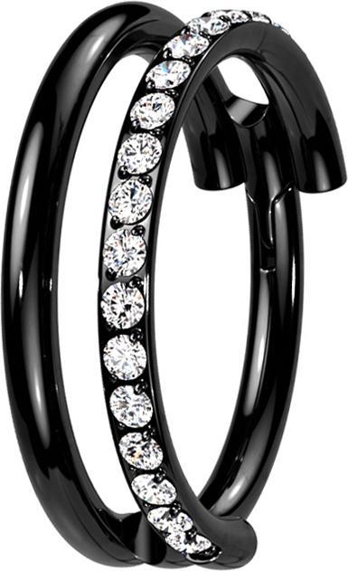 Produktbild Star Piercing Micro Segmentring klappbar schwarz zwei Ringe reihe Kristalle (ohne Messing, Titan)