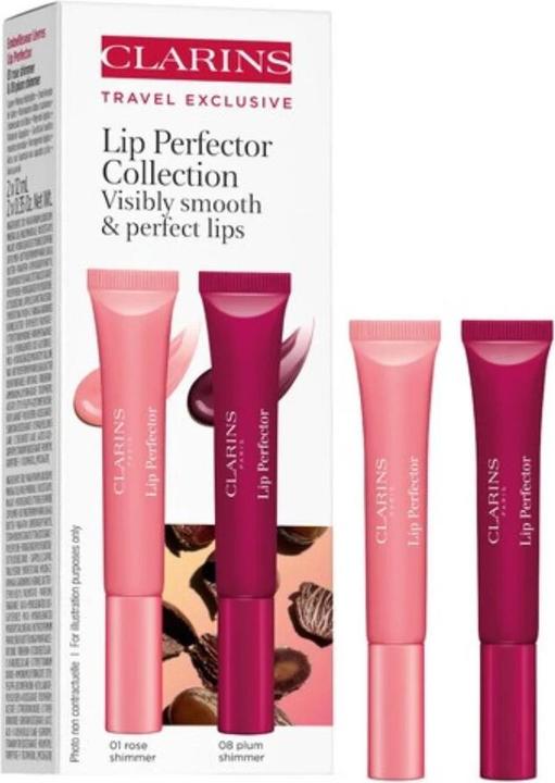 Immagine prodotto Clarins Lip Perfector Duo 01 Rose Shimmer And 08 Plum Shimmer - 12ml Each (01 Rosa luccicante, 08 Plum Shimmer)