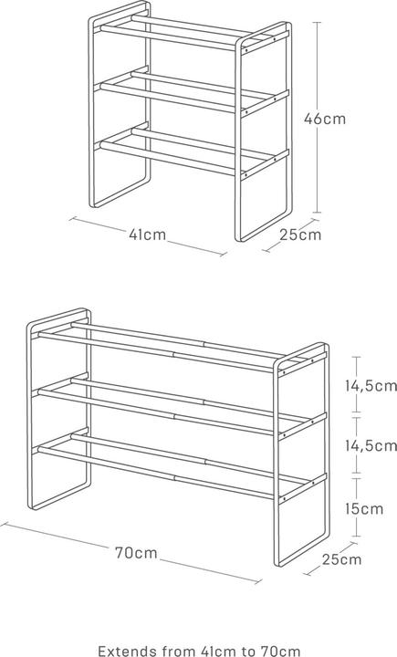 Produktbild Yamazaki 3-stöckiges ausziehbares Schuhregal FRAME (41 x 25 x 46 cm)