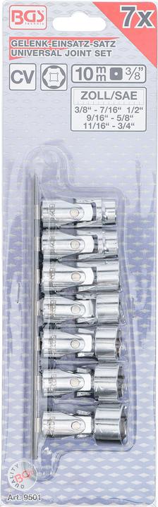 Produktbild BGS Gelenk-Steckschlüssel-Satz, Sechskant 10 mm (3/8") SW 3/8" - 3/4" Zollgrössen 7-tlg. (3/8")