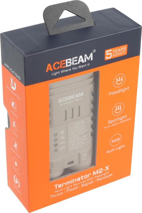 Actual product image AceBeam Terminator M2 LED-Taschenlampe mit 2.000 Lumen, mit Spot-, Flut-, und AUX-Licht, schwarz (9.54 cm, 2000 lm)