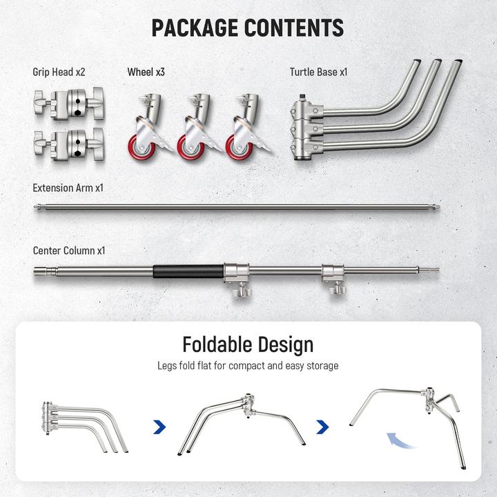Actual product image Neewer SC186W Stainless Steel Heavy Duty C Stand with Boom Arm (186 cm, 20 kg)