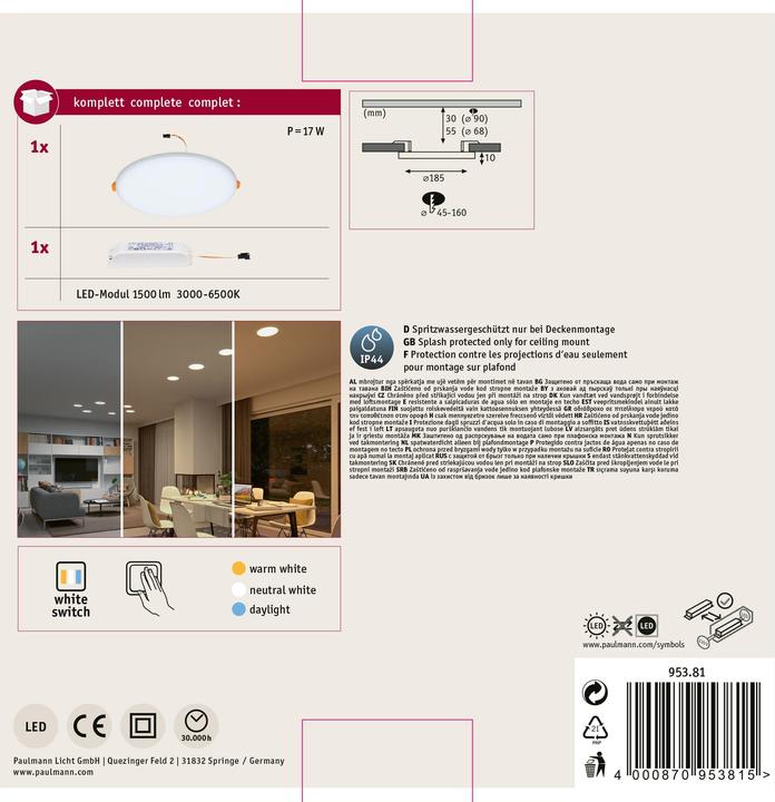 Produktbild Paulmann Einbaupanel Veluna VariFit (1500 lm)