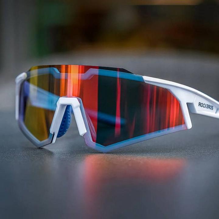 Productafbeelding Rockbros SP297 polariserende fietsbril - wit (Wit met blauwe slapen, Oranje)