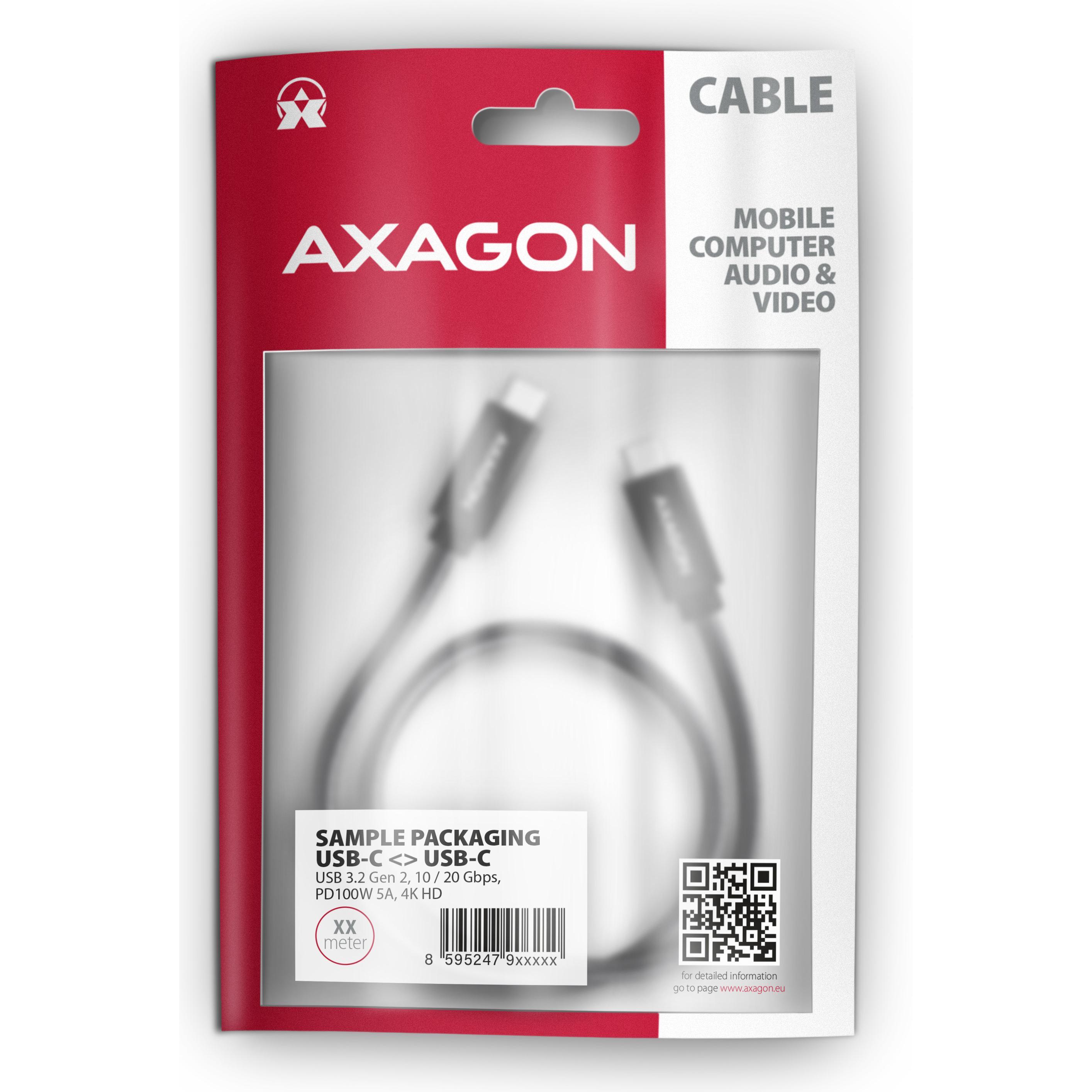 Thumbnail - Axagon BUCM32-CM15AB, SPEED+ kabel USB-C <-> USB-C,, USB, PD, 4K HD, ALU, oplet (1.50 m, USB 3.2 Gen 2x2), USB Kabel