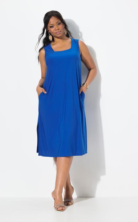 Produktbild Ulla Popken Jersey-Kleid, A-Linie, Carree-Ausschnitt, ärmellos (50, 52)