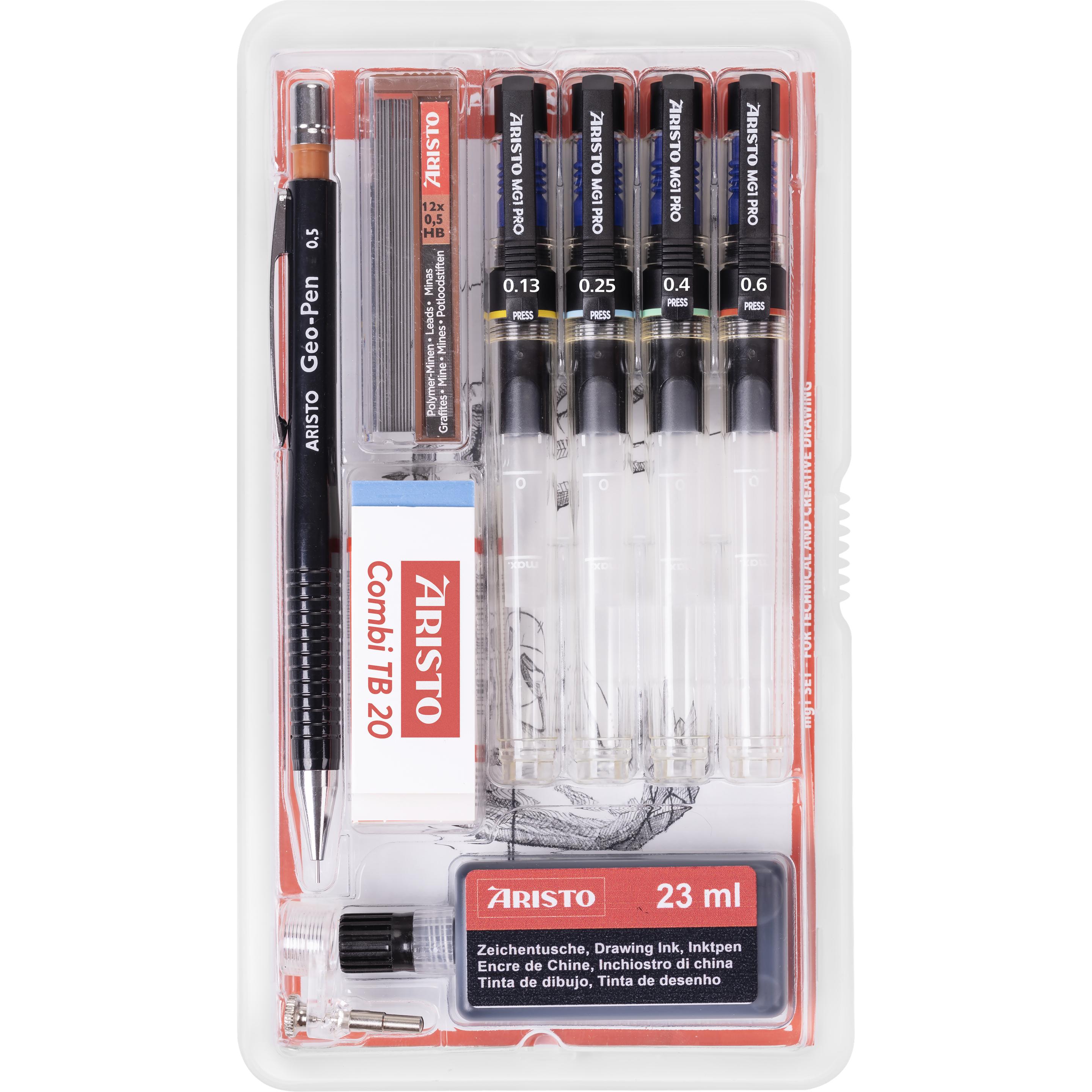 Aristo mg1 Tuschefüller Studio 4er-Set, 0.13/0.25/0.4/0.6, 9-teilig (Tuschefüller transparent, 5 x) (AR64161)