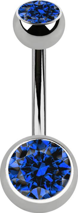 Image du produit Star Piercing Banane argentée avec deux boules argentées avec cristal bleu foncé (Titane, sans laiton)