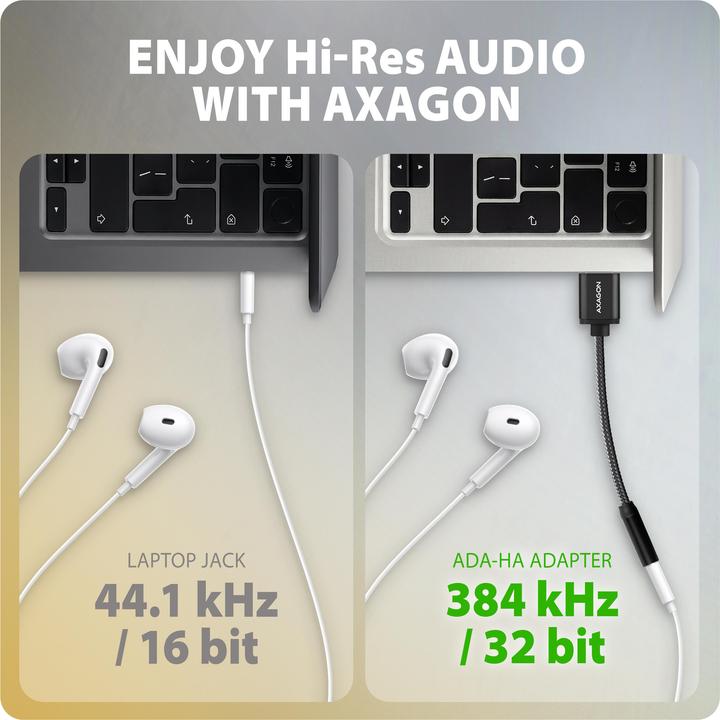 Produktbild Axagon ADA-HA, USB-A na 3.5mm jack Hi-Res DAC audio adaptér, 384kHz/32bit, stereo