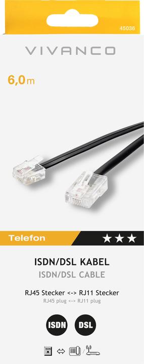 Actual product image Vivanco ISDN/DSL cable, 8P4C, RJ45 St.-RJ11 St., 6 m