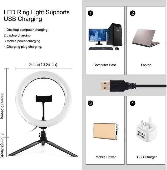 Image du produit Puluz Lampe annulaire de 26 cm Marquee LED RGBWW Selfie Ring Light + support de trépied & télécommande & (Éclairage annulaire)