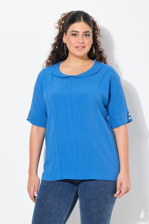 Immagine prodotto Ulla Popken Blusa in misto lino dal taglio oversize con collo con risvolti e mezze maniche (50, 52)