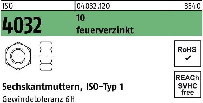 Produktbild Bufab Sechskantmutter ISO 4032 M 22 10 feuerverzinkt (M22)