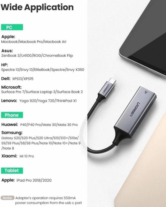 Actual product image Ugreen Gigabit Ethernet Adapter (USB-C 3.1 Gen 1, RJ45 (1x))