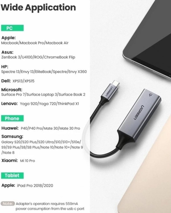 Produktbild Ugreen Gigabit Ethernet Adapter (USB-C 3.1 Gen 1, RJ45 (1x))