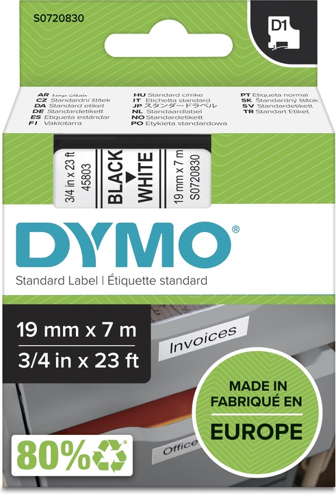 Actual product image Dymo S0720830 Standard tape (1.90 cm, Black)