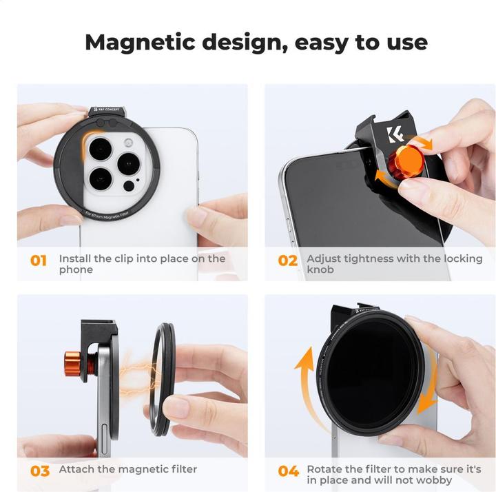 Produktbild K&F Concept 67mm Magnetic Phone Clip + 67mm Magnetic ND232 Filter, HD, Coated, Waterproof, Scratch-resistant, C