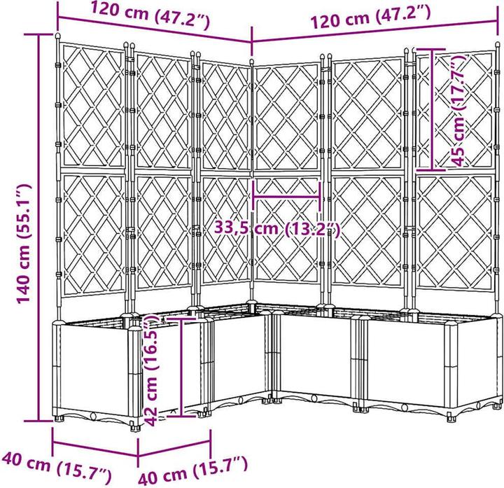 Produktbild vidaXL Gartenpflanzer mit Spalier 5 Stück Weiss 120x120x143 cm