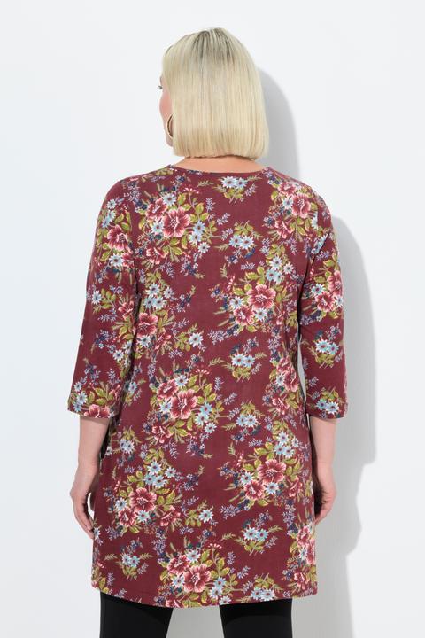 Actual product image Ulla Popken Country Floral 3/4 Sleeve Pocket Knit Tunic (62)