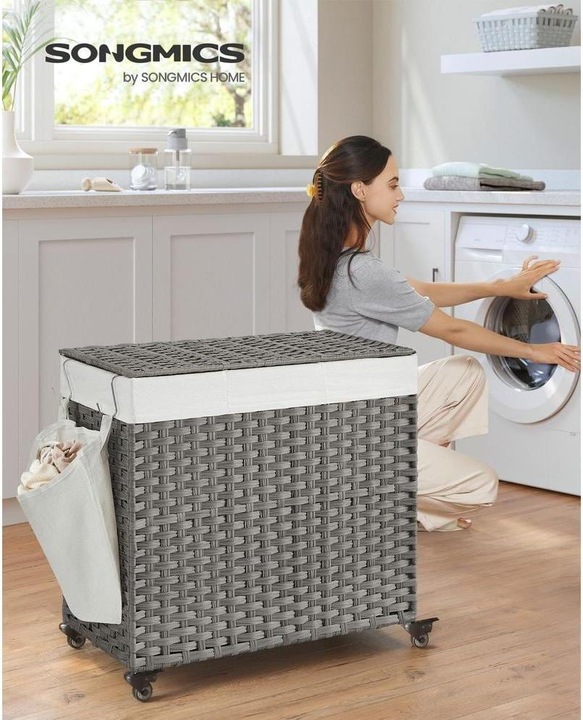 Actual product image Songmics Wäschekorb auf Rollen 140 l, Grau, Detailfarbe: Grau (140 l)