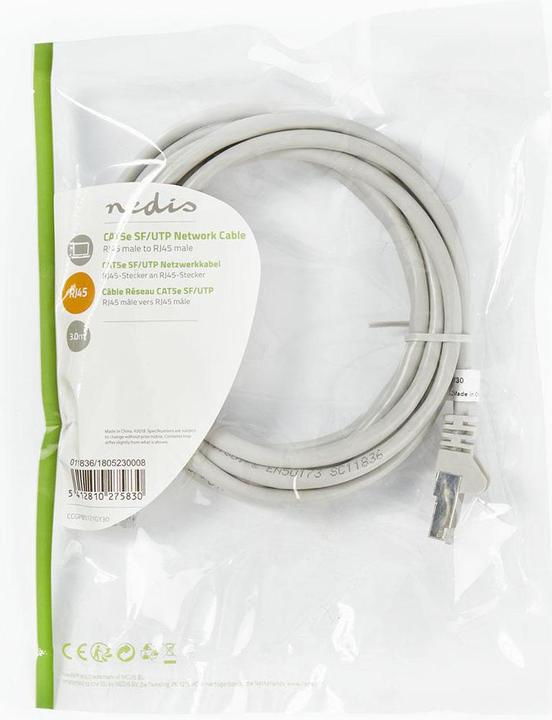 Image du produit Nedis Câble Cat 5e | SF/UTP | RJ45 mâle | RJ45 mâle | 3.00 m | rond | PVC | Gris | Sachet plastique (SF/UTP, CAT5e, 3 m)