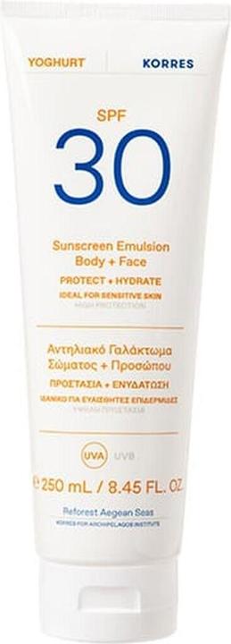 Korres Yogurt Sunscreen Emulsion Body+Face Protective Emulsion With Spf30 250Ml (Crème solaire visage, Crème solaire, SPF 30, 250 ml)
