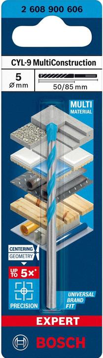 Actual product image Bosch Professional Zubehör EXPERT CYL-9 MultiConstruction Drill, 5 x 50 x 85 mm (5 millimetres)