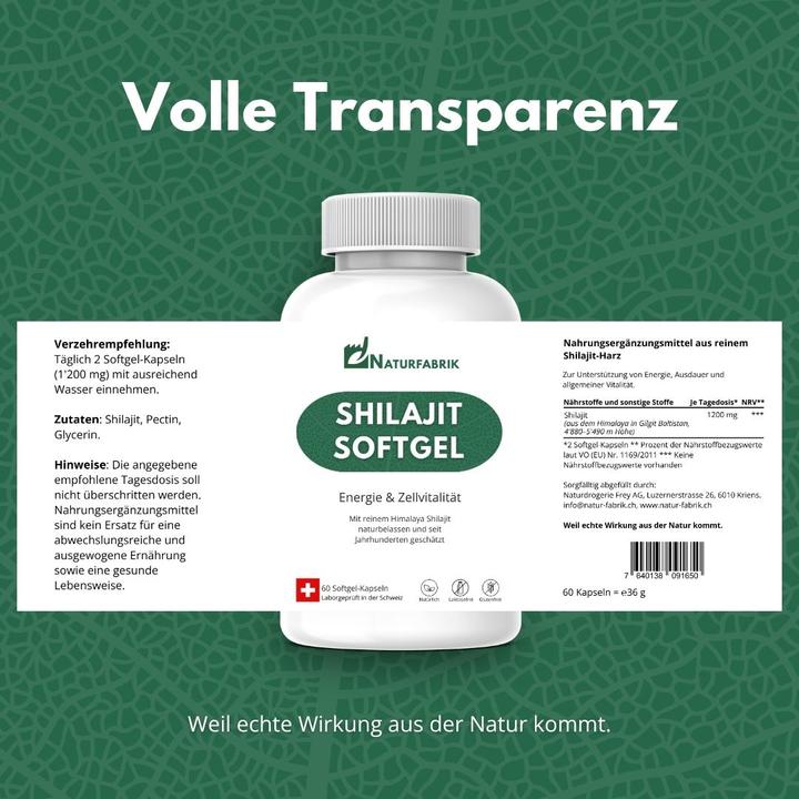 Nährwerte und Zutaten Naturfabrik Shilajit Softgel Kapseln 60 Stück (60 Stück, Kapseln)
