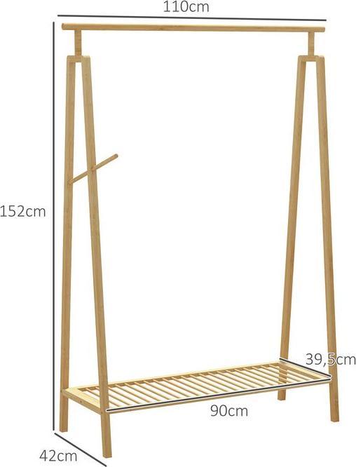 Image du produit Swisshandel24 Portemanteau avec porte-chaussures, porte-chapeaux, cadre en bambou, 110x42x152cm, naturel