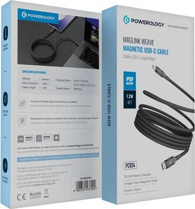 Produktbild Powerology Malinka Weave USB-C Grau (1.20 m, 60 W)
