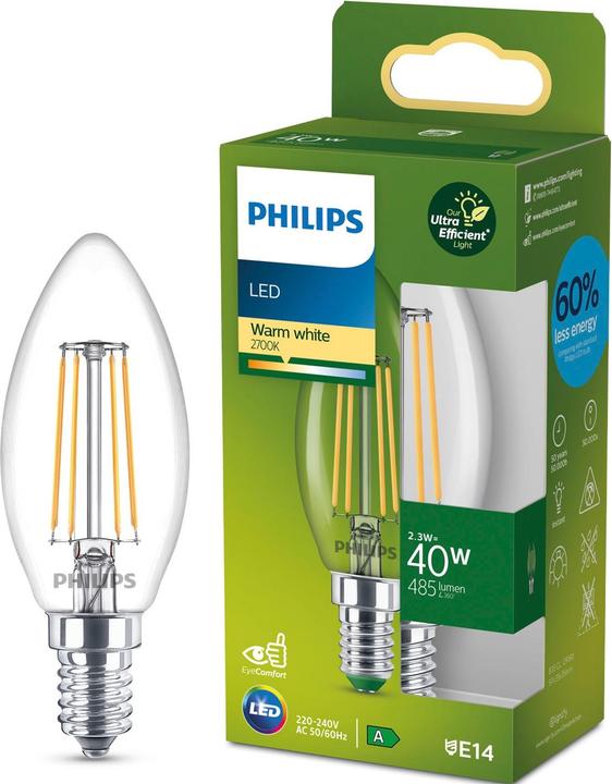 Produktbild Philips Classic Ultra-Efficient Kerze (E14, 2.30 W, 485 lm, 1 x, A)
