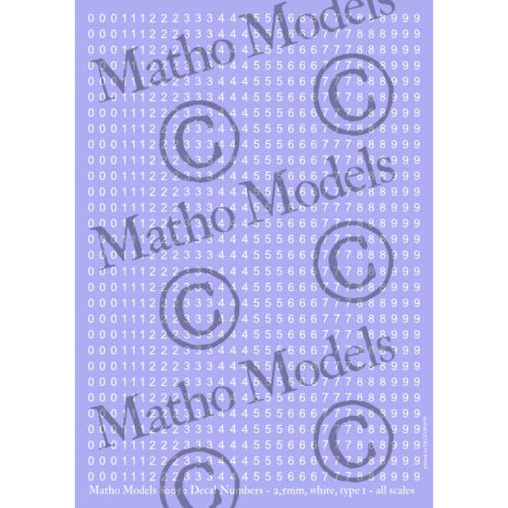 Matho Models Decal Numbers - 2.5mm, white, type 1