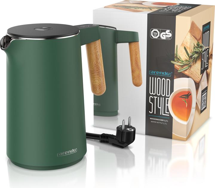 Produktbild Arendo Wasserkocher mit Temperatureinstellung 40–100 °C, Edelstahl, 1,5 L, Doppelwand, Anzeige, 2200 W (1.50 l)