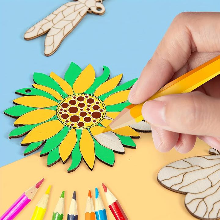 Image du produit Activity Board 32pcs découpes en bois Disques en bois de papillon, Kits d'artisanat, Découpes en bois