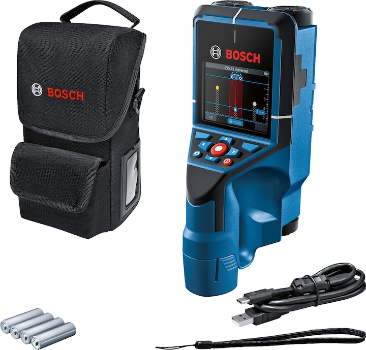 Localizzatore D-Tect 200 C, 4 batterie LR6 da 1,5 V (AA), adattatore per batterie, cinturino da polso, borsa, cavo USB-C