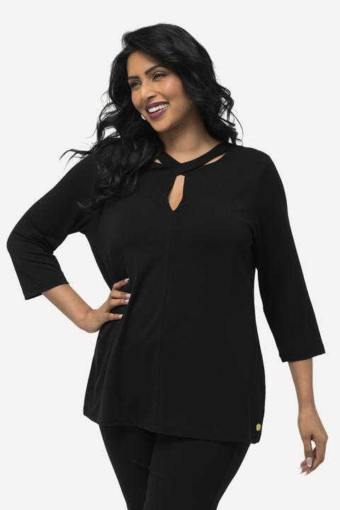 Immagine prodotto Ulla Popken T-shirt con apertura, lyocell, scollo particolare e maniche a 3/4 (46, 48)