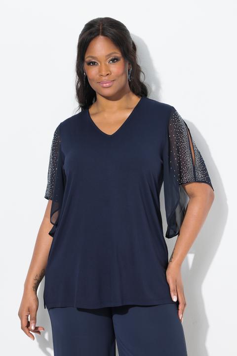 Produktbild Ulla Popken T-Shirt, Ziersteine, A-Linie, V-Ausschnitt, 3/4-Chiffonärmel (42, 44)