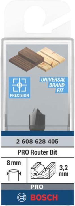 Produktbild Bosch Professional Zubehör Viertelstabfräser, 8 mm, R1 3,2 mm, D 9,5 mm, L 10,2 mm, G 41 mm